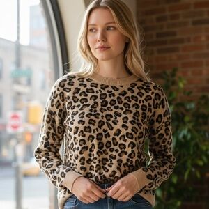 Cynthia Rowley Tan Leopard Print Sweatshirt